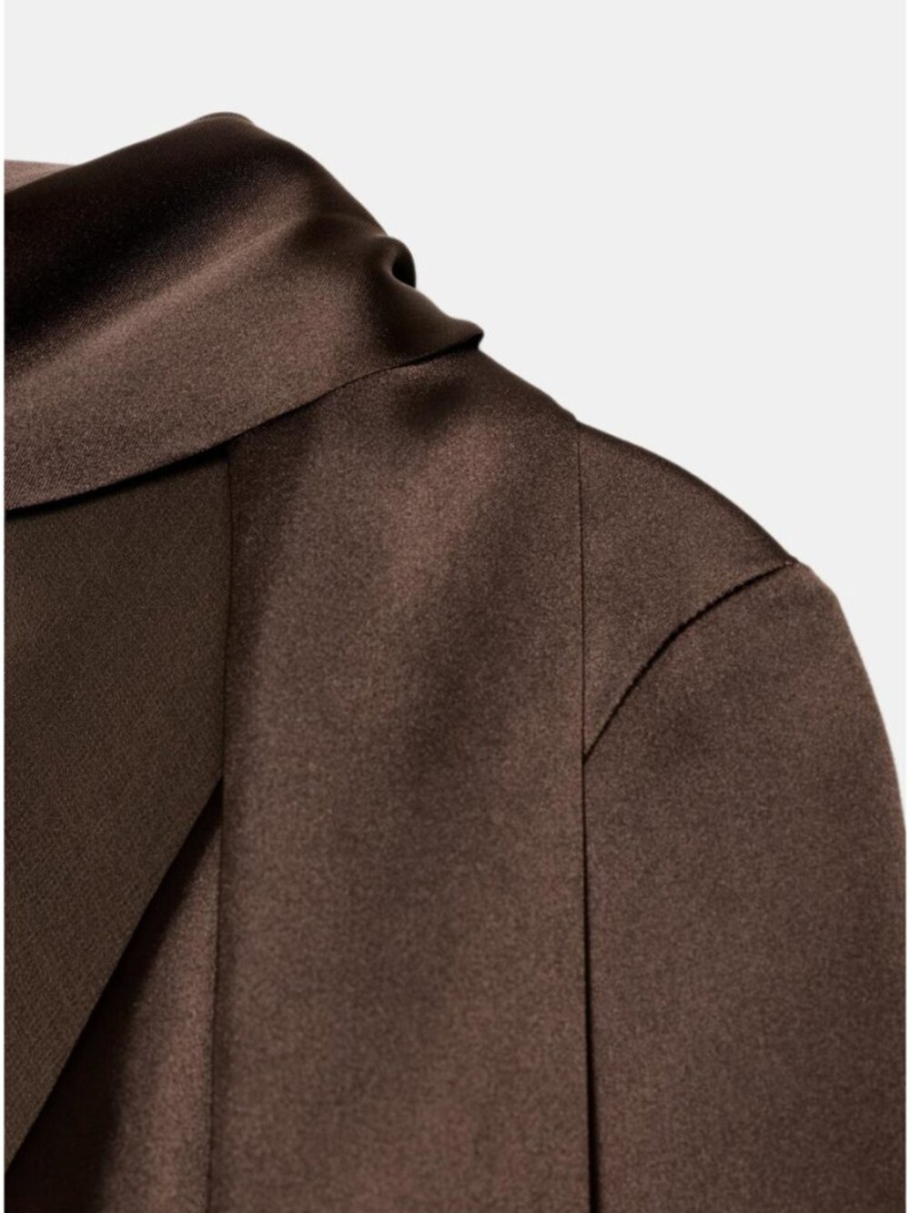 ZARA Satin Scarf Mini Dress VNeck Long Sleeve | Chocolate Brown | NWT | XS,S,M,L - Picture 7 of 15